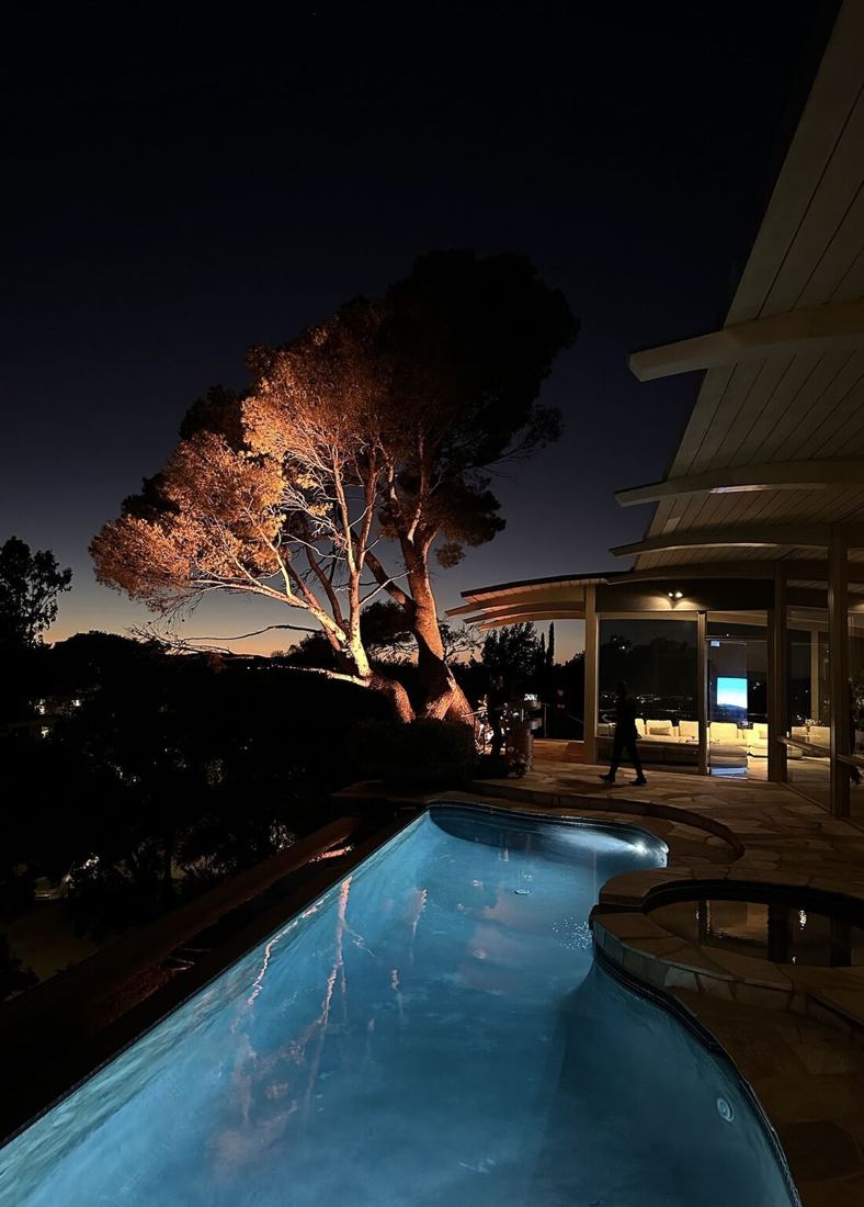 Pool at dusk at the Chloé Parfums fragrance activation, AV production by MSTRS